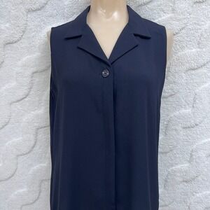 Pendleton Petite Sleeveless Collared Button Front Blouse Navy Blue Size 8